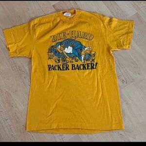 Vintage 80’s Die Hard Packer Backer Tshirt Large Tee Jays Yellow Green Bay